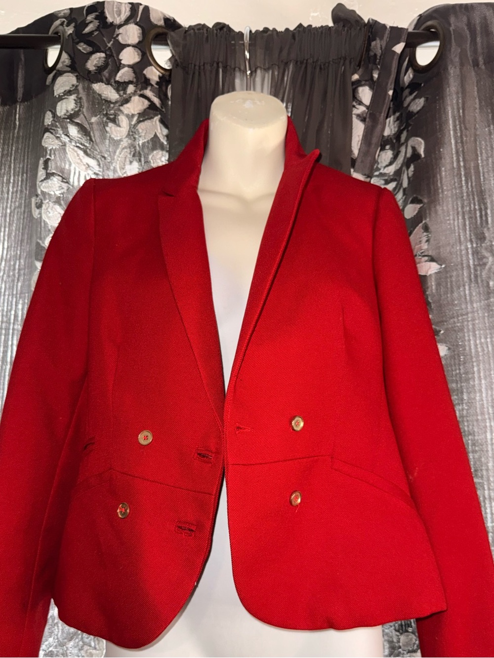 Zara Red Double-Breasted Blazer with Gold Buttons